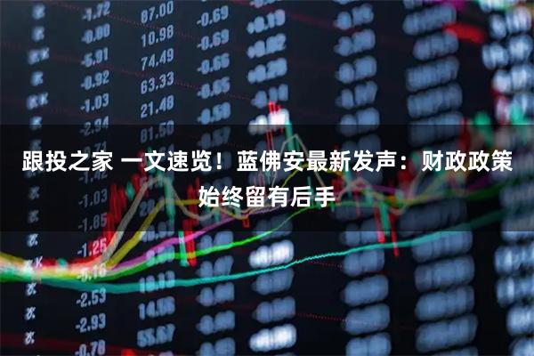 跟投之家 一文速览！蓝佛安最新发声：财政政策始终留有后手